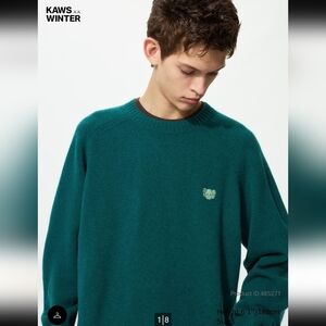 KAWS x Uniqlo Teal Green Crewneck Winter Lambswool Sweater